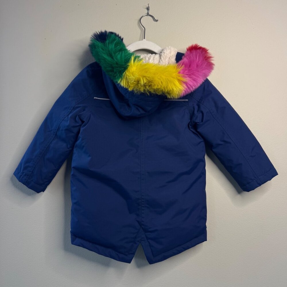 MINI BODEN All Weather Jacket Girls 3-4 Rainbow Faux Fur Hood Winter Coat Parka - Picture 2 of 11